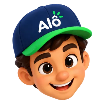 Mascote do Alô: técnico sorridente de boné azul com aba verde